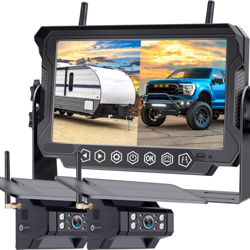 DoHonest Rückfahrkamera Kabellos Anhänger HD 1080P 7‘’ Taste Berühren DVR Monitor Kit Funk Backup Camera wasserdicht LKW Wohnwagen Wohnmobil Van Bus 4 Kanäle V23