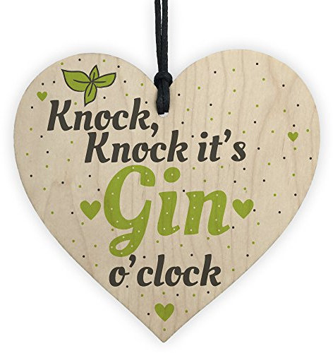 Red Ocean Gin O Clock Wooden Heart Plaque Novelty Friendship Alcohol Birthday Gift Bar Kitchen Home Decor