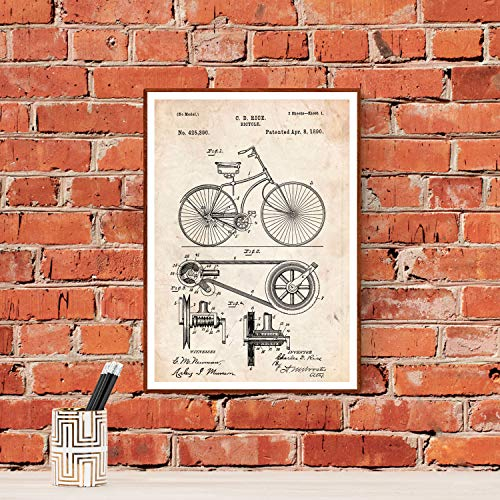 Nacnic Vintage Fahrrad Patent Poster. Vintage Stil Wanddekoration Abbildung von Sports und Fahrradteilen. Verschiedene geometrische Alte Erfindungen Bilder ohne Rahmen. Größe A3.
