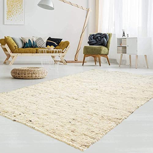 T.Carpet Gewalkter Handweb-Teppich Lambrecht aus hochwertiger Schurwolle edel und aufwendig verarbeitet fürs Wohnzimmer, Eszimmer, Schlafzimmer und die Küche geeignet 60 Beige meliert 200 x 290 cm