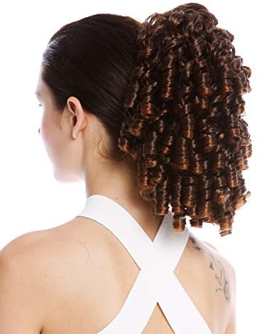 WIG ME UP - N900A+2-V-2T30 Haarteil Zopf Pferdeschwanz Korkenzieher-Locken gelockt voluminös Kastanie Braun Mix