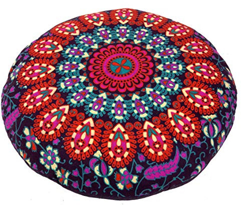 GURU SHOP Flaches Mandala Meditationskissen, Yoga Kissen, Yogakissen, Sitzkissen, Bodenkissen, Dekokissen - Violett, Meditationskissen & Sitzkissen