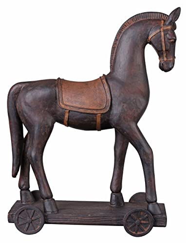 Pferd auf Rädern Pferdefigur Statue Tierfigur Vintage Skulptur Braun Polystein cw211 Palazzo Exklusiv