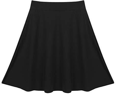 iEFiEL Teenager Mädchen A-line Basic Solid Mini Skater Rock Einfarbig Leicht Glocken Röcke Informell Dehnbaren Schwarz 140