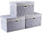 Prandom Larger Foldable Storage Boxes with Lid,Rose Pattern Fabric Decorative Storage Box,Cubes Organizers,Baskets with Handles,For Bedroom,Closet, Living Room,Gray,45x30x30cm[3-Pack]