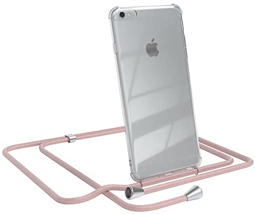 EAZY CASE Handykette kompatibel mit iPhone 6 / 6S Plus Handyhülle mit Umhängeband, Handykordel mit Schutzhülle, Silikonhülle, Hülle mit Band, Stylische Kette mit Hülle für Smartphone, Rosé-Gold