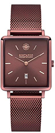 Kistanio Carre Damenuhr mit Milanaiseband Datum Edelstahl Mocca Braun Saphirglas MO-MOS-M