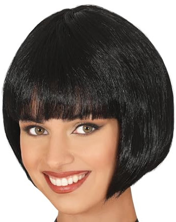 FIESTAS GUIRCA | Schwarze Halblange Perücke (Einheitsgröße) - Kostümzubehör für Erwachsene - Ideal für 20er Jahre Themenpartys, Karneval, Halloween und mehr - Schwarz
