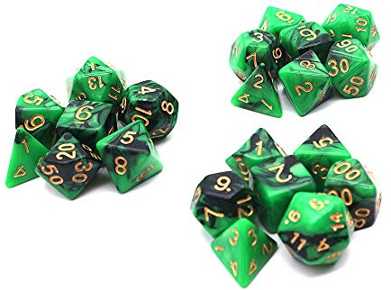 DollaTek Polyhedral Dice Set Tischspiele Würfel 3 Sätze Würfel 3 x 7 (21 Stück) Würfel Serie D20 D12 D10 D8 D6 D4 DND Würfel DND RPG MTG Doppelfarben Einteilig (Schwarz und Grün)