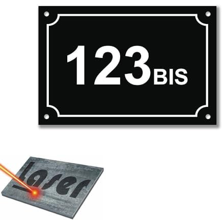 Plaque gravée pour numéro de rue autocollante 15x10cm personnalisée Noir