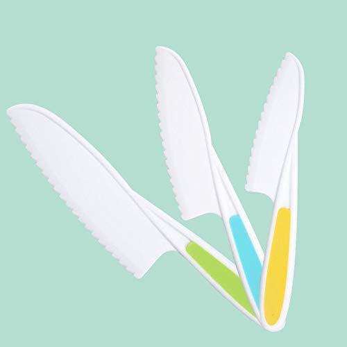 Kunststoff Küchenmesser Set,3 stuck Nylon-Kochmesser für Kinder Kunststoffmesser Plastik Kindersichere Kochmesser Nylonmesser in 3 Größen für Brot Obst Salat BPA-Frei
