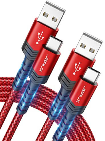 JSAUX Câble USB C Charge Rapide [Lot de 2, 3M] 3.1A Cable USB Type C Chargeur Nylon Tressé Compatible avec iPhone 16 15 Pro Max, Samsung Galaxy S25 S24 S23 Ultra A55 S22 S21 S20, Android Auto-Rouge