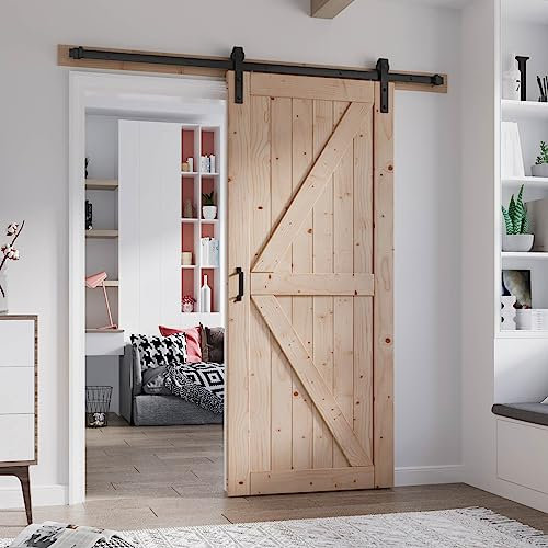 FREDBECK - Lastra per porta scorrevole in legno, 90,9 x 213,4 cm, con kit di ferramenta scorrevole da 6,6 m