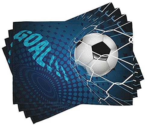 ABAKUHAUS Fußball Platzmatten, Ziel Fußball Nettozusammenfassung Punkt Muster Herkunft Europäisches Sport, Waschbare Stoff Esszimmer Küche Tischdekorations Digitaldruck, Schwarz Weiß