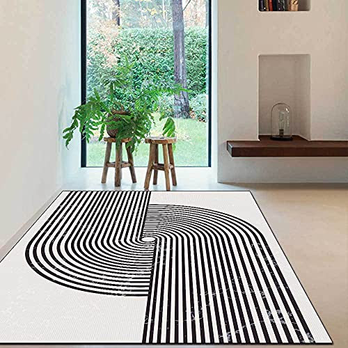 Moderner Teppich Kurzflor Designer Teppich Mit Schwarze und weiße geometrische Linien Kurzflor, Borte, WeichMaschinenwaschbar—140*200