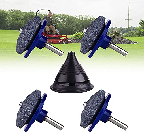 Oubesty Lawnmower Blade Sharpener 5Pcs Lawnmower Sharpener Kit Rotary Mower Sharpener Lawnmower Blade Balancer for Power Drill Hand Drill