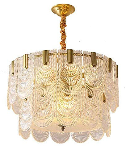 ZGJYSP Golden LED Ceiling Lamp Luxury Full Copper Double-decker Crystal Chandelier Warm Light Modern Minimalist Home Decoration Living Room Bedroom 60 × 60 × 37cm