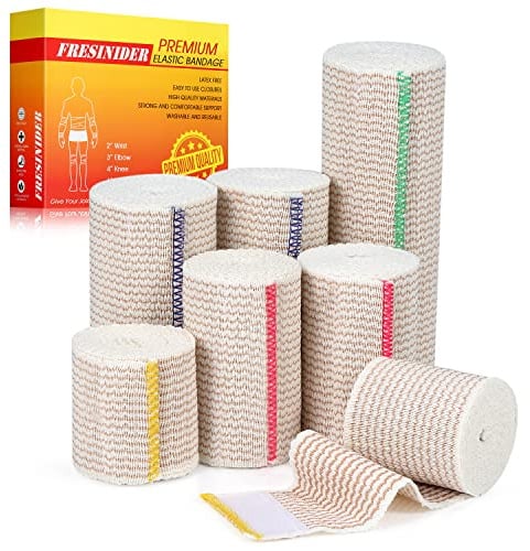 FRESINIDER Premium Elastic Bandage Wrap 7 Pack Mix 2,3,4,6 Inch Hook & Loop