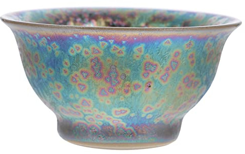 Homoyoyo Ceramic Teacup Gongfu Tea Cup Jianzhan Tenmoku Teacup Japanese Ceremonial Matcha Tea Bowl Cold Sake Cup for Lover Celebration Mixed Color