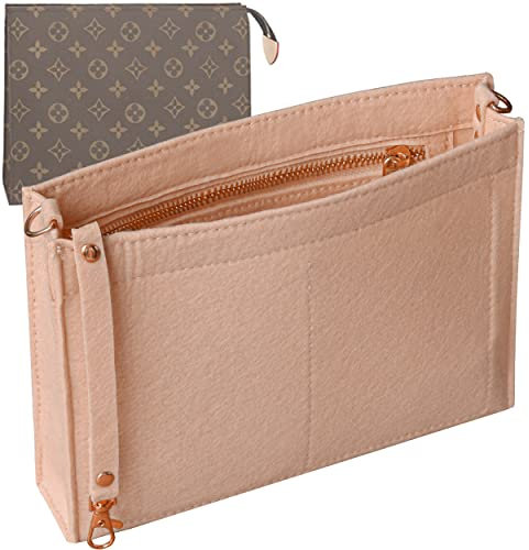 Soyizom Trousse de toilette – Organiseur de sac à main en feutre avec porte-clés, boucle dorée et fermeture éclair (taille S, 19, rose)