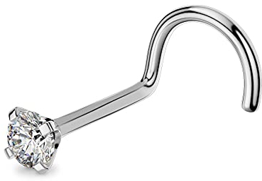 OUFER 20G 0.8mm Titan Nasenpiercing Ring Nasenring S Form Heart CZ Nasen Piercing Nase Nostril Twist Stecker Dünn Nasenstecker Nasenspirale Schmuck Nose Ring Screw 3mm Jewellery Women