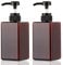 Jansburg 450ml Pump Bottle Dispenser 2Pack Refillable Square Plastic Lotion Dispenser Empty Lotion Pump Bottle for Essential Oil Soap Lotion Shampoo, Bathroom/Kitchen/Travel Amber