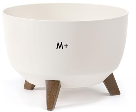 MELTOM Blumentopf mit Füßen Ø 33 cm Creme Übertopf mit Drainageboden | Kunststoff matt, Füße in Holzoptik, Höhe 23,4 cm, Standfläche Ø 20 cm, fester Zwischenboden, Gummistopfen zum Ablassen