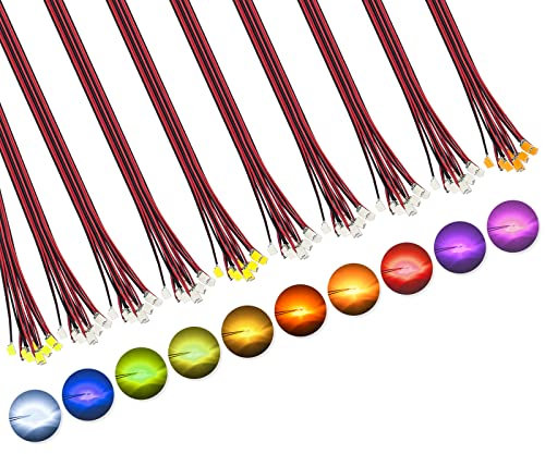 DiCUNO 100 Stk. 0805 gelötete Mini LED Leuchtdiode, 20mA vorverdrahtet SMD Mikro LED Dioden, 16CM Mikrolitzenleitungen, ideale für Modellbau, Modelllayout, Dekor, DIY usw, 10 gemischte Farbe
