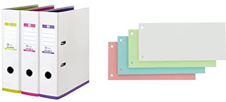 Oxford Ordner A4, MyColour, 8 cm breit, zweifarbig weiß sortiert, 3 Stück & Trennstreifen, aus Karton, gelocht, 190 g/m², 4 Farben, 100 Stück