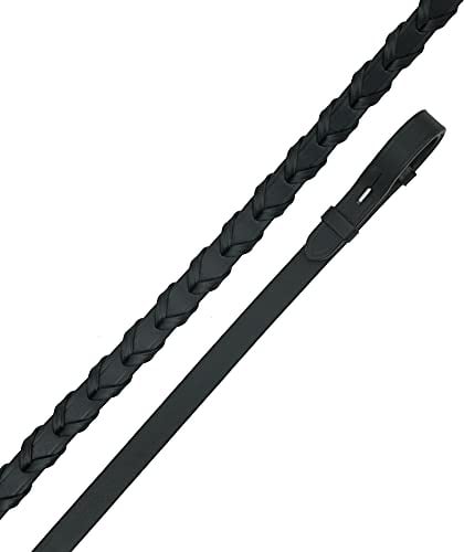 SIE Plait Braided Leather Reins Black Brown Cob and Full (Cob, Black)