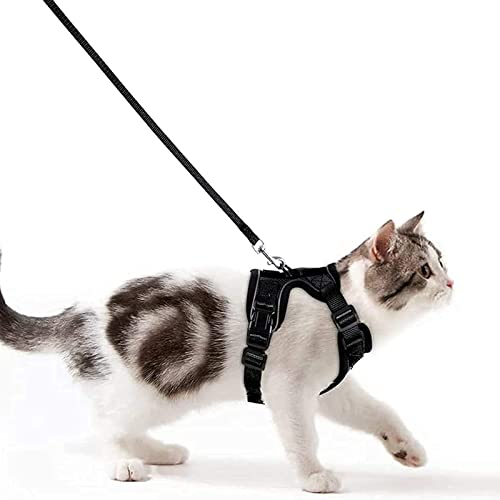 Katzengeschirr mit Leine Ausbruchsicher Katzenleine Set Verstellbar weich Kätzchenweste mit Reflektierenden Streifen Brustgeschirr für kleine Kitten (Schwarz, XS)