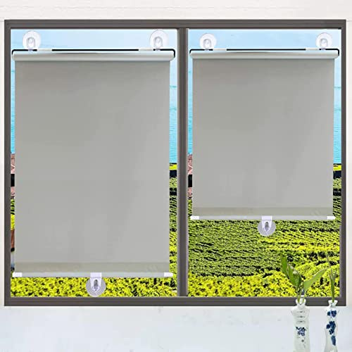 Suction cup roller blinds,no-drill roller blinds,portable balcony curtains,thermal insulation and sun protection,temporary blinds for windows and doors,many sizes,Grey-58x125cm/23x49in
