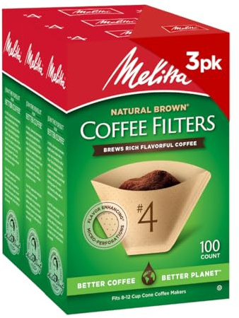 Melitta #4 Cone Coffee Filters, Natural Brown, 100 Count (Pack Of 3), 300 Total Filters - Fits all 8-12 Cup Cone Coffee Makers and Pour-Overs, Compostable, Tear-Resistant