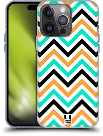 Head Case Designs Blaugrün Und Orange Neon Zigzag Gelhülle [Militärischer Schutzgrad] Kompatibel Mit Apple iPhone 14 Pro Und Kompatibel Mit MagSafe