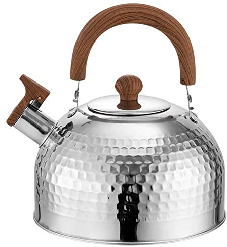 Syfunlv Stove Top Whistling Kettle, Whistling Tea Kettle, Stainless Steel Teapot with Wood Grain Handle, for Home Cooker Stove Gas Kitchen Essential Brewing Coffee, Tea and Espresso, 22 * 23 * 18.5cm