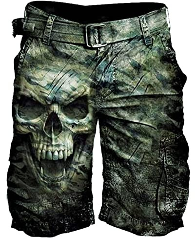 Gefomuofe Herren Totenköpfe Cargo Camouflage Wanderhose Trekkinghose Schnelltrocknend Leicht Combat Trousers Tactical Hose Herren Cargo Shorts Vintage Zeichenfolge Elastischer Bund Cargohose