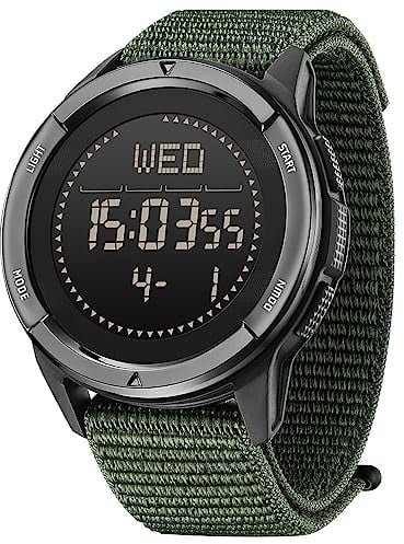 DIDITIME Taktische Uhren für Herren, Militär-Uhren für Herren, wasserdicht, 4,6 m, Fitness-Uhr, Herren-Digitaluhren mit Kompass, Metronom, Schrittzähler, leicht, atmungsaktiv, Nylon-Uhr, Alpgrün,