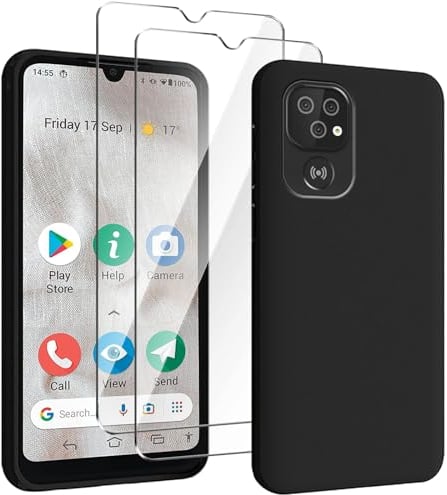 HuiYouMY Housse pour Doro 8100/Doro 8100 Plus Coque Silicone + [2 Pezzi] Film Protection Verre Trempé, Black Souple Forte Protection TPU Cover Case Etui Bumper Coque (6.09) - Noir