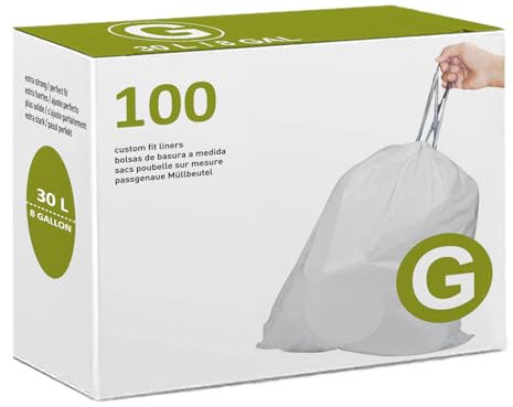 Code G 8 Gallon 100 Count Heavy Duty Trash Bags 1.2 Mil THICK 8 Gallon / 30 Liter Drawstring White Garbage Can Liners Compatible with simpleman Code G | Heavy Duty Plastic Trash Bags