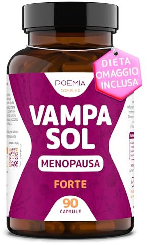 Integratore Menopausa Completo per Vampate di Calore Vegano Inositolo Alto Dosaggio 90 Capsule Regolarizza Umore Sudorazione Cimicifuga Trifoglio Rosso Dioscorea VAMPASOL Poemia