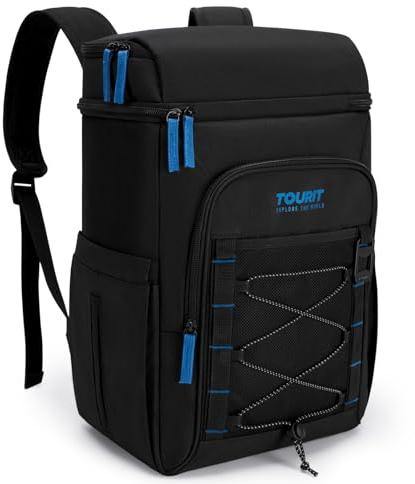 TOURIT - Mochila isotérmica con doble capa, 30 latas, bolsa isotérmica impermeable y ligera para camping, picnics, senderismo, playas, color negro