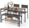 TANGZON Dining Table and 2 Chairs with Bench, Wooden Kitchen Table and Chairs Set of 4 with 2 Storage Racks, Metal Frame Dining Room Sets Furniture for Home Living Room Restaurant (Grey Oak)