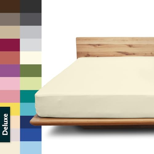 JONA SLEEP® Deluxe Spannbettlaken, Spannbettlaken in Hotelqualität - 240 g/m² - 150 Wäschen Garantie | Made in Austria (Elfenbein, 180-200 x 200-220 cm)