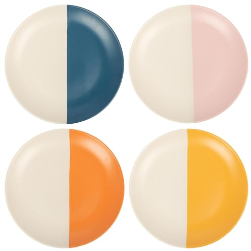 Nicola Spring Speiseteller aus Steinzeug – 20,5 cm – Marineblau – 4er-Pack – zweifarbige Speiseteller aus Keramik, Geschirr, spülmaschinen- und mikrowellengeeignetes Geschirr