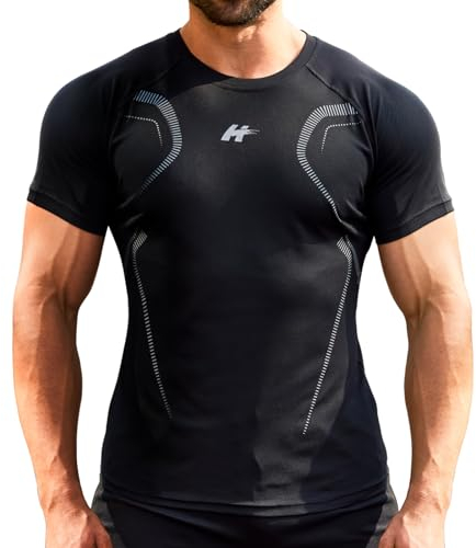 LBL Sports Tshirts Atmungsaktiv Schnelltrocknend Kurzarm Sportbekleidung für Herren Sommer Fitness Lauf T-Shirt Schwarz L
