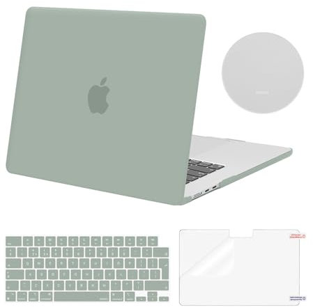 MOSISO Compatible avec MacBook Air 15 Pouces 2025 2024 2023 M4 M3 M2, Coque Rigide Compatible avec MacBook Air 15 A3241 A3114 A2941 avec Touch ID, Clavier & Film D'écran & sous-Verre,Vert Antique