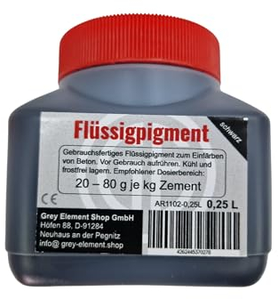 Grey Element Shop Flüssigpigment Farbe Schwarz 250ml – Hochkonzentrierte Pigmentdispersion für Beton, Harz, Gips, Wandfarbe & mehr – Universelle Farbpaste für Innen & Außen