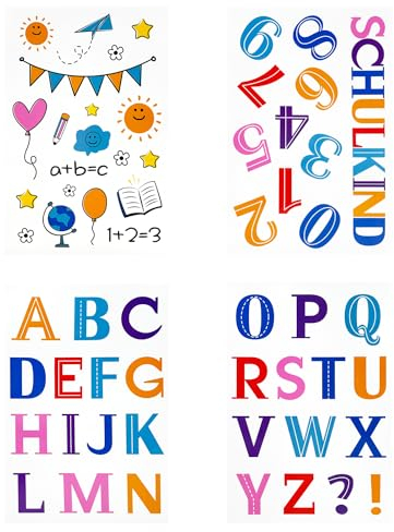 Oblique Unique® Schuleinführung Aufkleber Set ABC Zahlen Schulkind Sticker Einschulung Deko Kinder Lernen Bunt