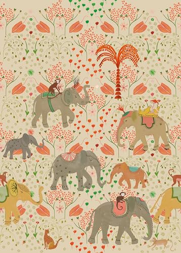 Rasch Tapete 557831 - Fototapete auf Vlies mit Elefanten und Blumen in Beige, Rot, Grün und Grau aus der Kollektion Onzself - 2,80 m x 2,00 m (LxB)