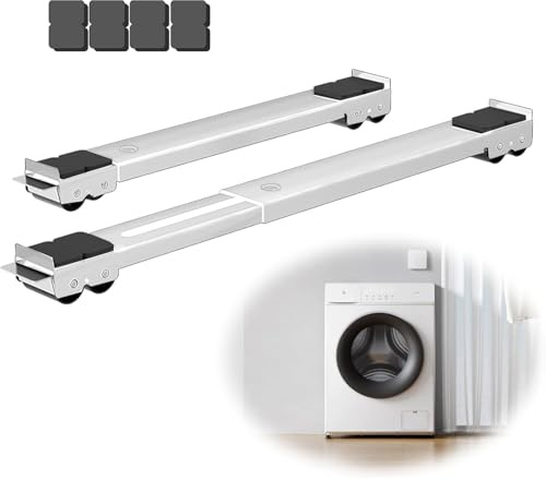 ToKinCen Adjustable Heavy Duty Appliance Rollers, Furniture Moving Roller Wheels with Brake, Washing Machine Wheels Load Bearing 660lbs for Refrigerators Sofa and Dryer (White)